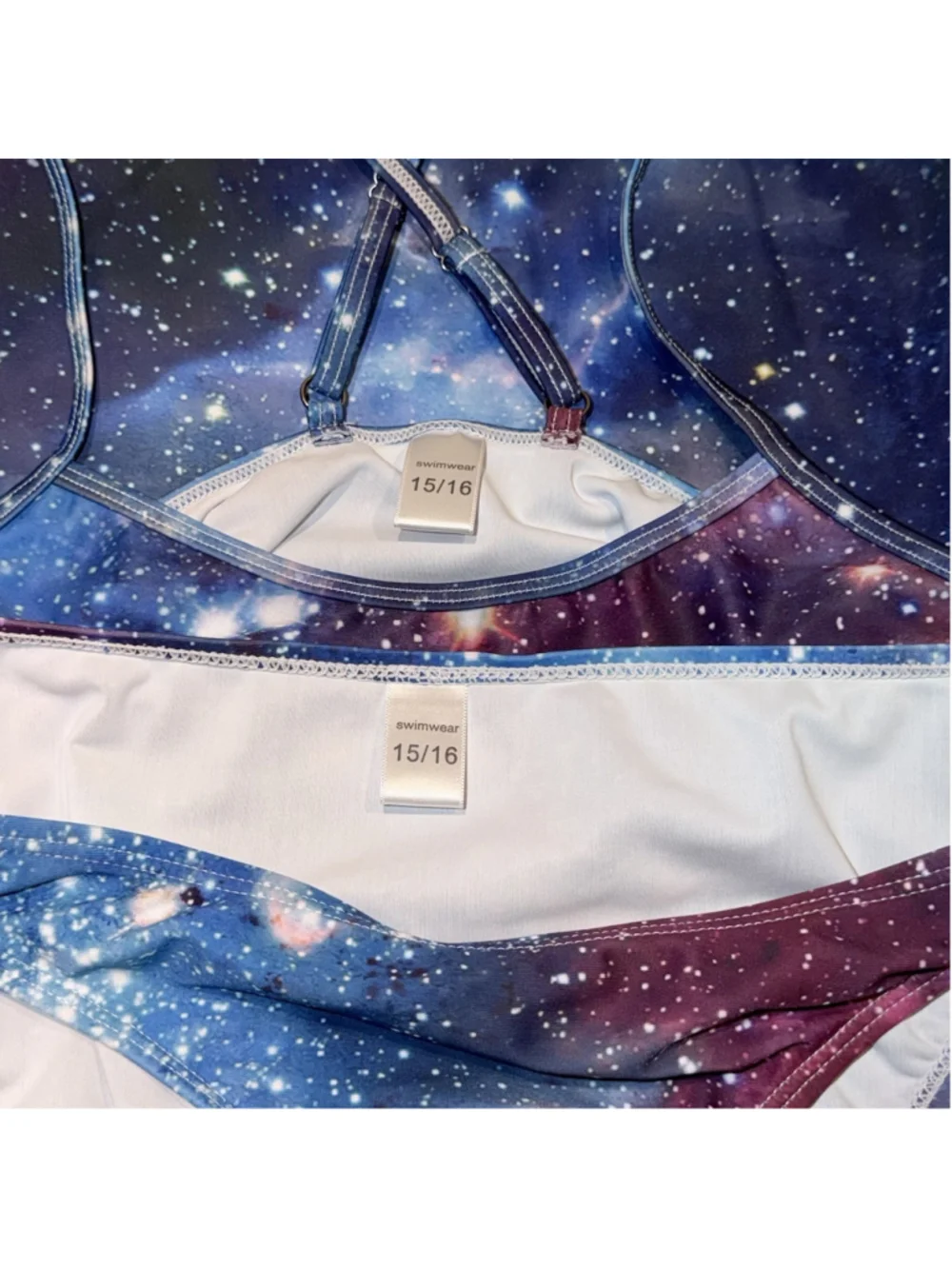 Girls 15/16 Galaxy Tankini Swimsuit 2 Piece Space Stars Print Blue Purple XL